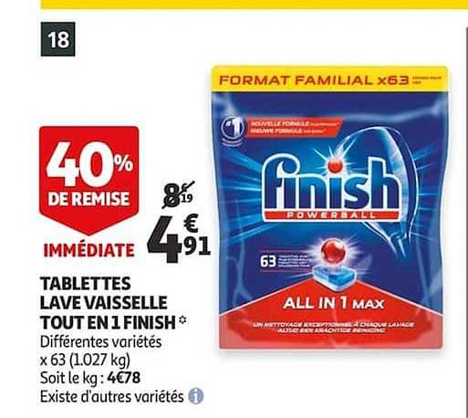 tablettes lave vaisselle tout en 1 finish 40% de remise immédiate