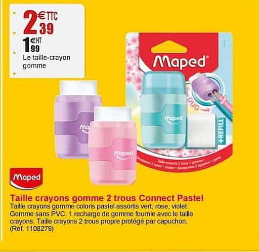 taille crayons gomme 2 trous connect pastel maped