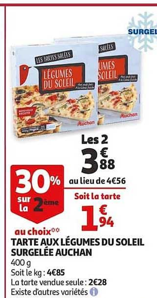 Tarte Surgelée Aux Légumes Du Soleil Auchan 30% Sur Le 2e