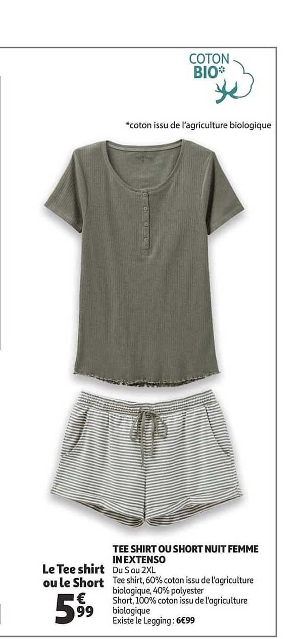 teeshirt ou short nuit femme inextenso