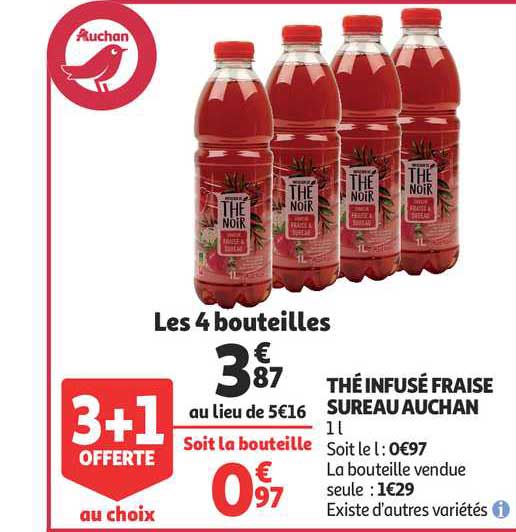 thé infusé fraise sureau auchan 3+1 offert