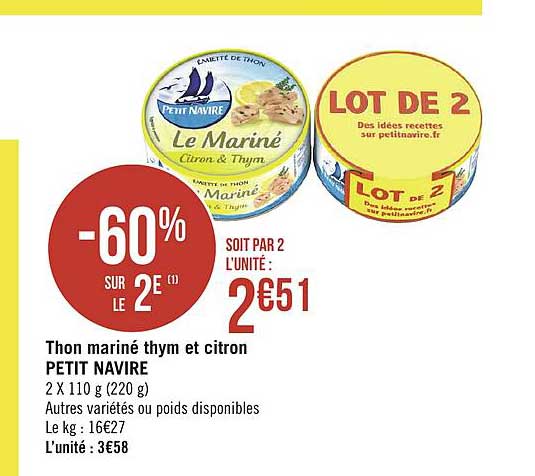 Thon Mariné Thym Et Citron Petit Navire -60% Sur Le 2e