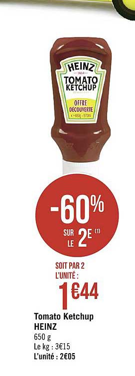 tomato ketchup heinz -60% sur le 2e