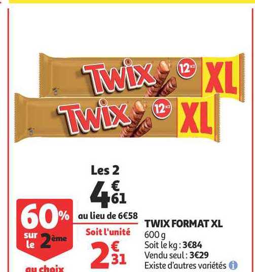 twix format xl 60% sur le 2e