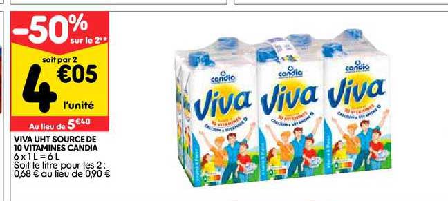 Viva Uht Source De 10 Vitamines Candia -50% Sur Le 2e