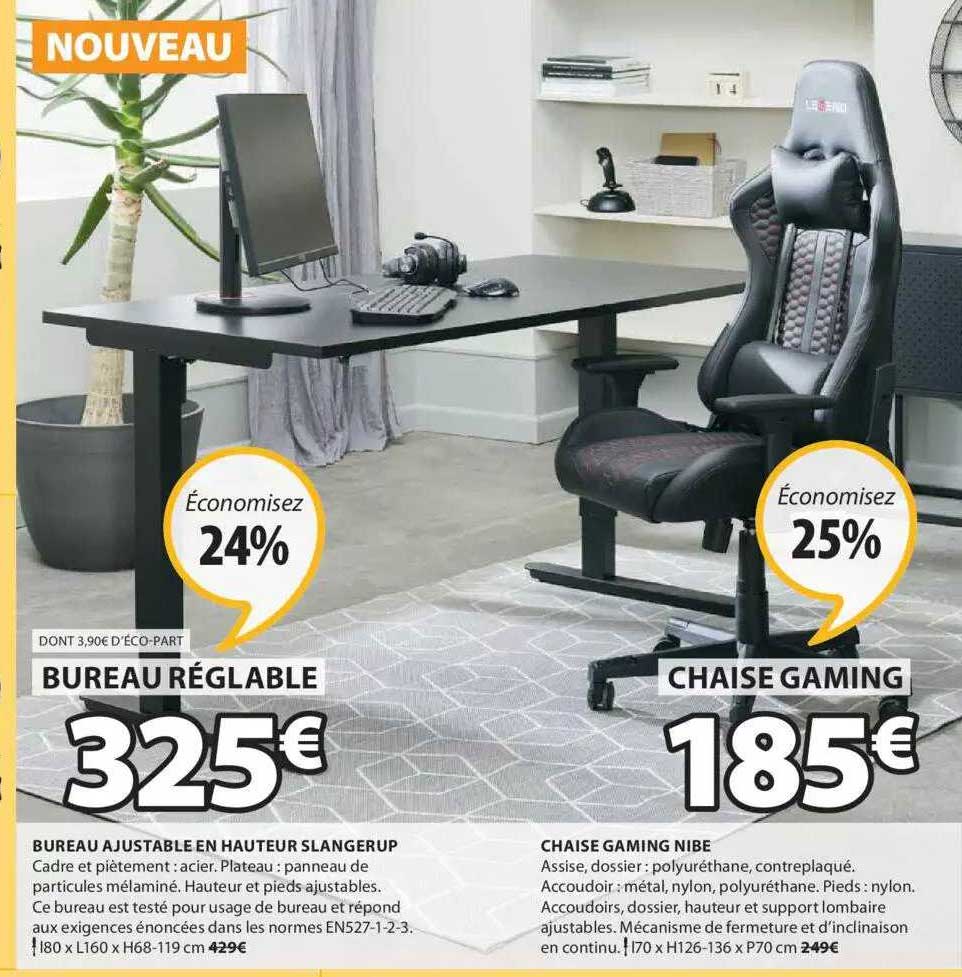 bureau ajustable en hauteur slangerup, chaise gaming nibe