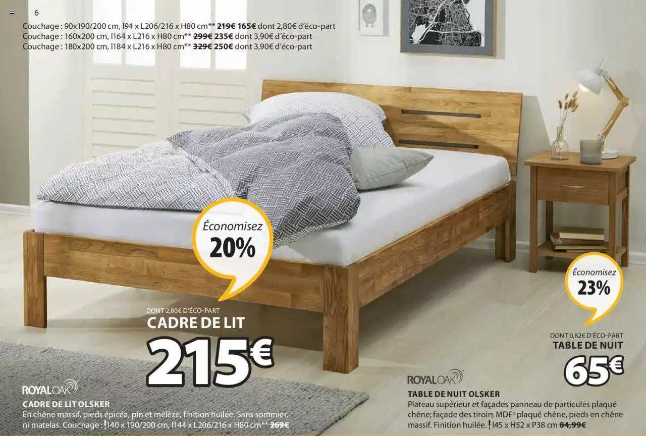 cadre de lit olsker royal oak, table de nuit olsker royal oak