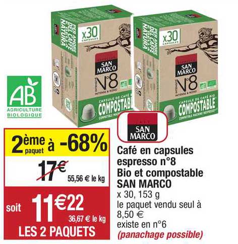 café en capsules espresso n°8 bio et compostable sans marco