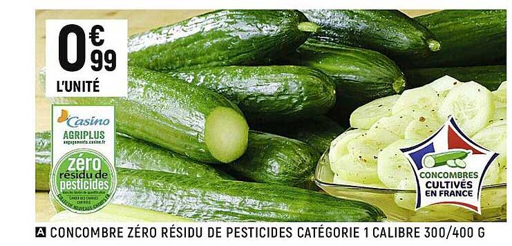 concombre zéro résidu de pesticides catégorie 1 calibre 300-400 g