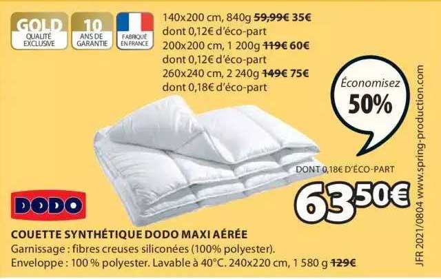 couette synthétique dodo maxi aérée