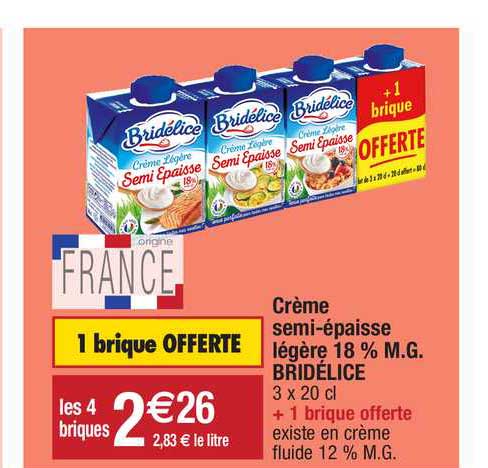 crème semi-épaisse légère 18% m.g. bridélice
