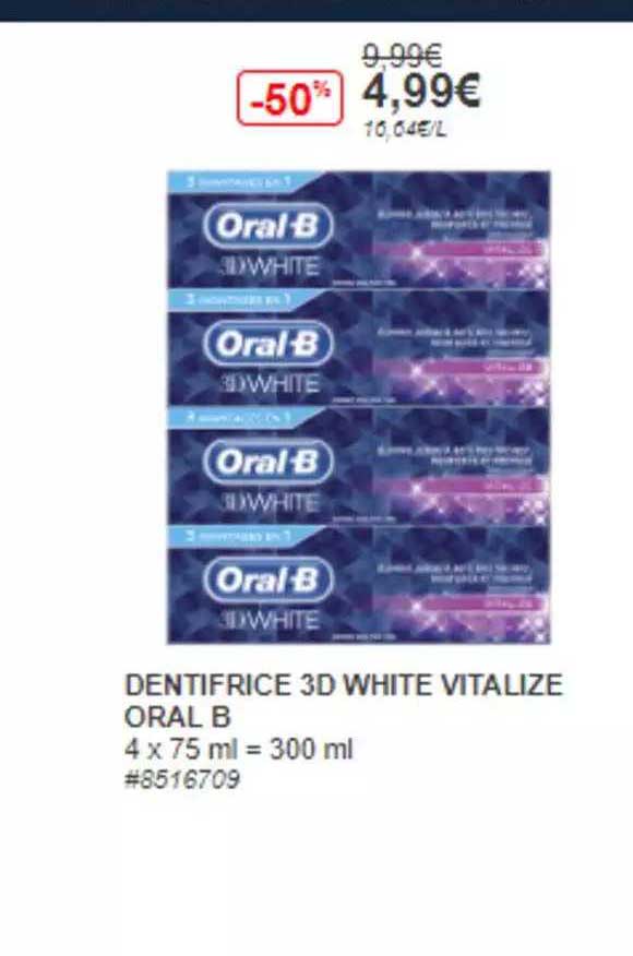 dentifrice 3d white vitalize oral b