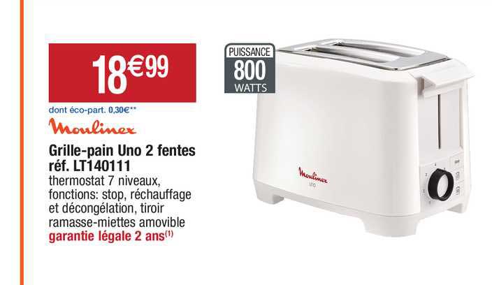 grille-pain uno 2 fentes moulinex réf. lt140111