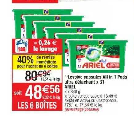 lessive capsules all in 1 pods ultra détachant x31 ariel