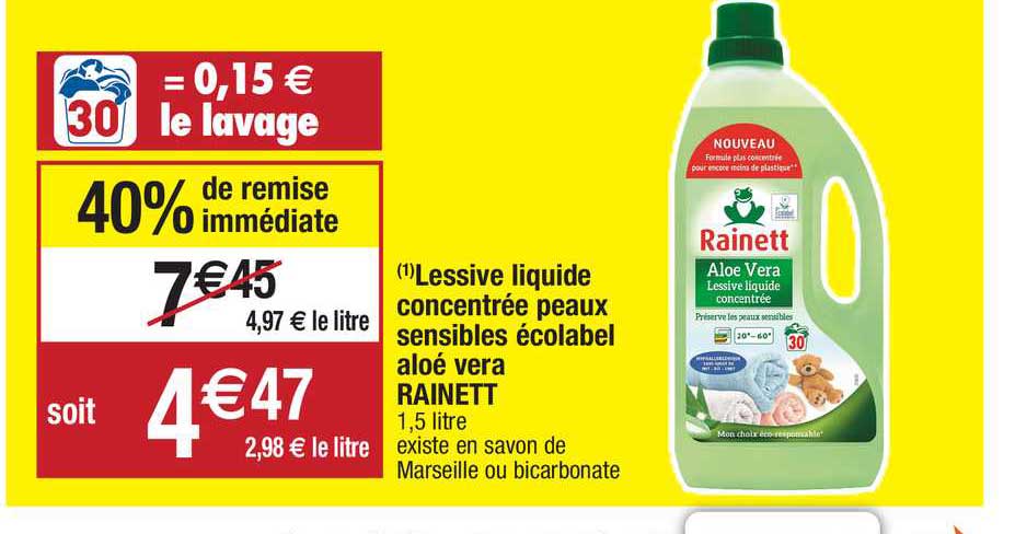 Lessive Liquide Concentrée Peaux Sensibles écolabel Aloé Véra