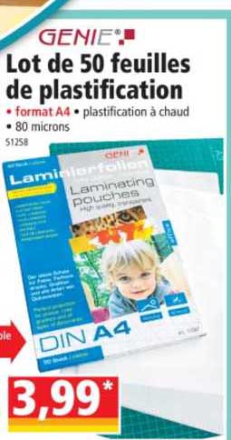 lot de 50 feuilles de plastification