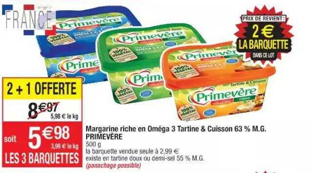 margarine riche en oméga 3 tartine & cuisson 63% m.g. primevère