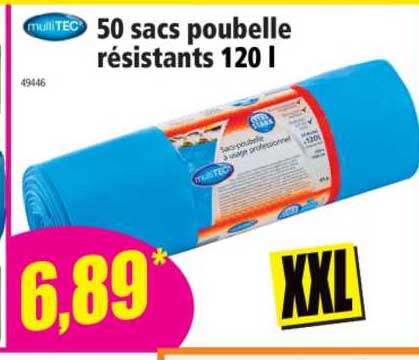 multitec 50 sacs poubelle résistants 120 l