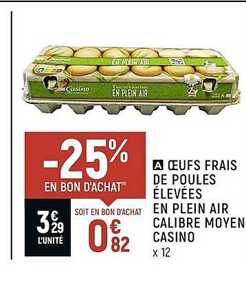 oeufs frais de poules élevées en plein air calibre moyen casino