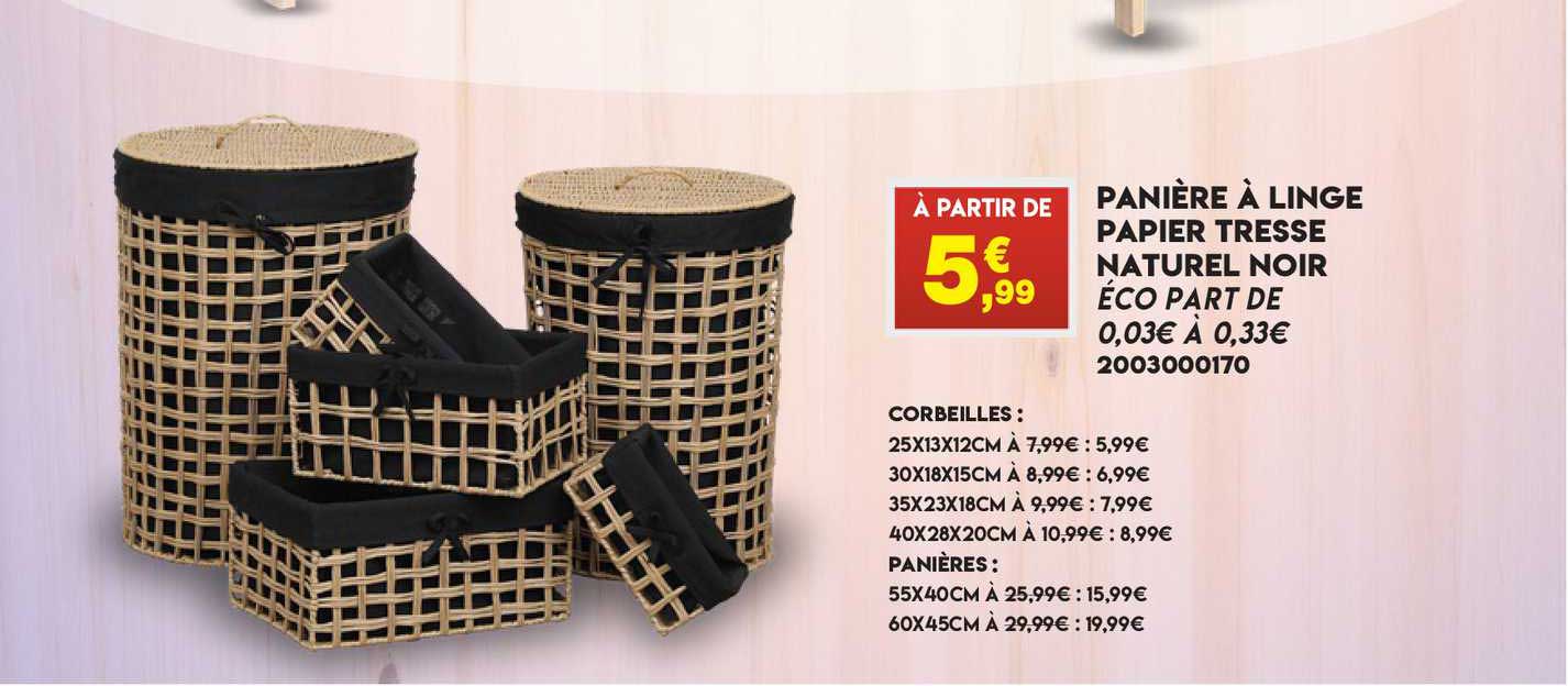 Panière  à Linge Papier Tresse Naturel Noir