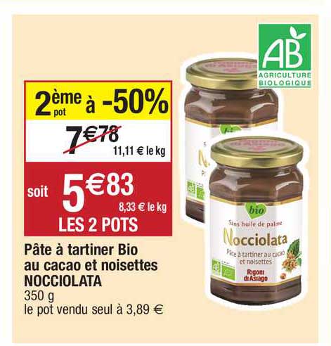 Pâte à Tartiner Bio Au Cacao Et Noisettes Nocciolata