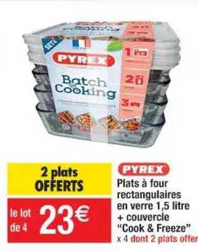plats à four rectangulaires en verre 1,5 litre + couvercle "cook & freeze" pyrex