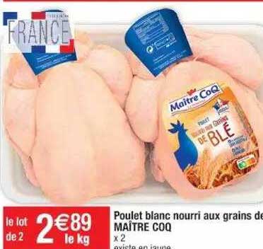 poulet blanc nourri aux grains de maître coq