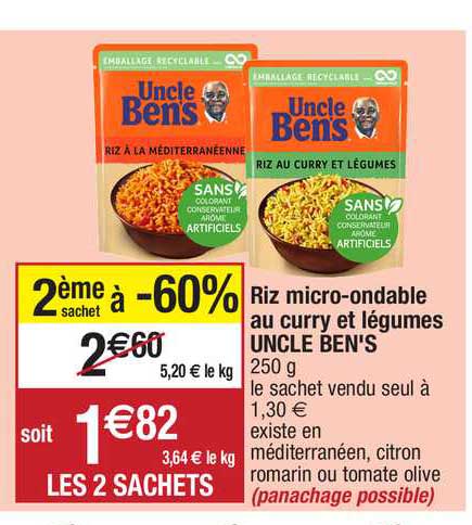 riz micro-ondable au curry et légumes uncle ben's