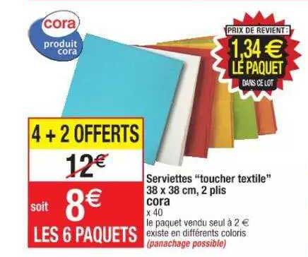 serviettes "toucher textile" 38 x 38 cm, 2 plis cora