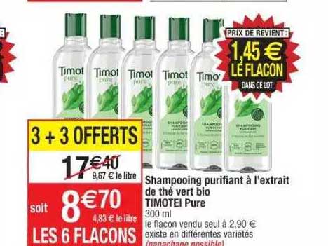 shampooing purifiant à l'extrait de thé vert bio timotei pure