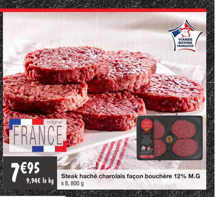 steak haché charolais façon bouchère 12% m.g.