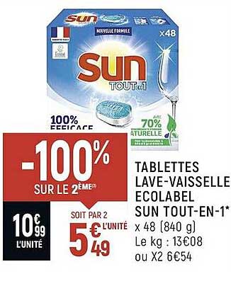 tablettes lave-vaisselle écolabel sun tout-en-1