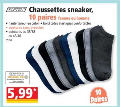 toptex chaussettes sneaker 10 paires