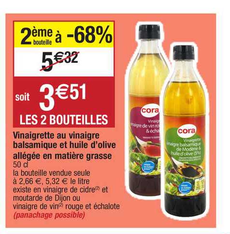 vinaigre au vinaigre balsamique et huile d'olive allégée en matière grasse