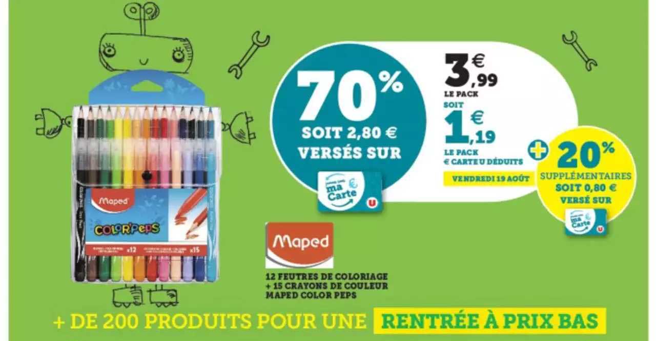 12 feutres de coloriage + 15 crayons de couleur maped color peps