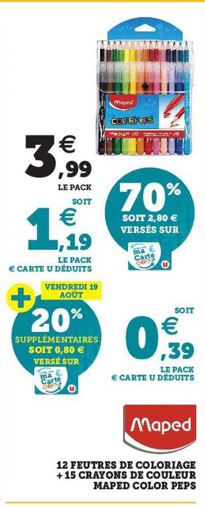 12 feutres de coloriage + 15 crayons de couleur maped color peps
