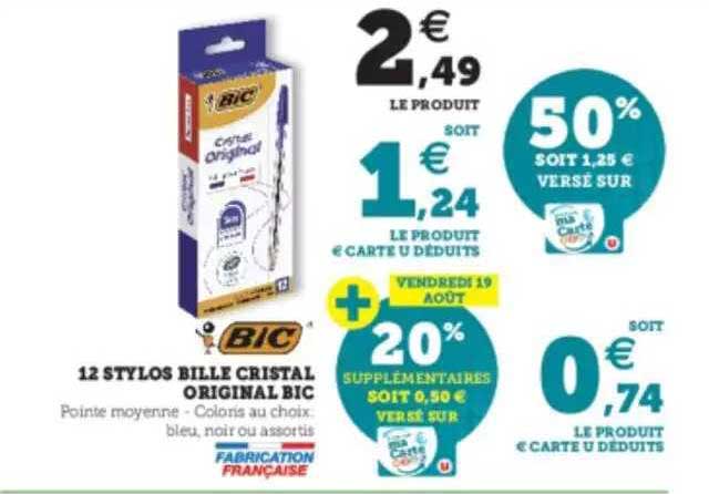 12 Stylos Bille Cristal Original Bic