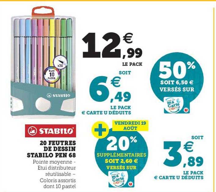 20 feutres de dessin stabilo pen 65