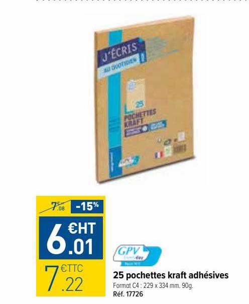 25 Pochettes Kraft Adhésives