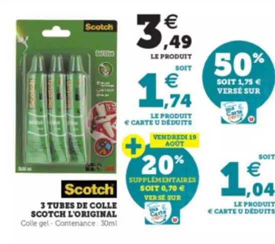 3 tubes de colle scoth l'original scoth
