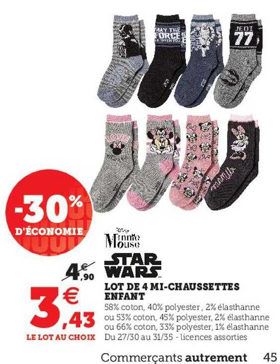 4 mi-chaussettes enfant starwars