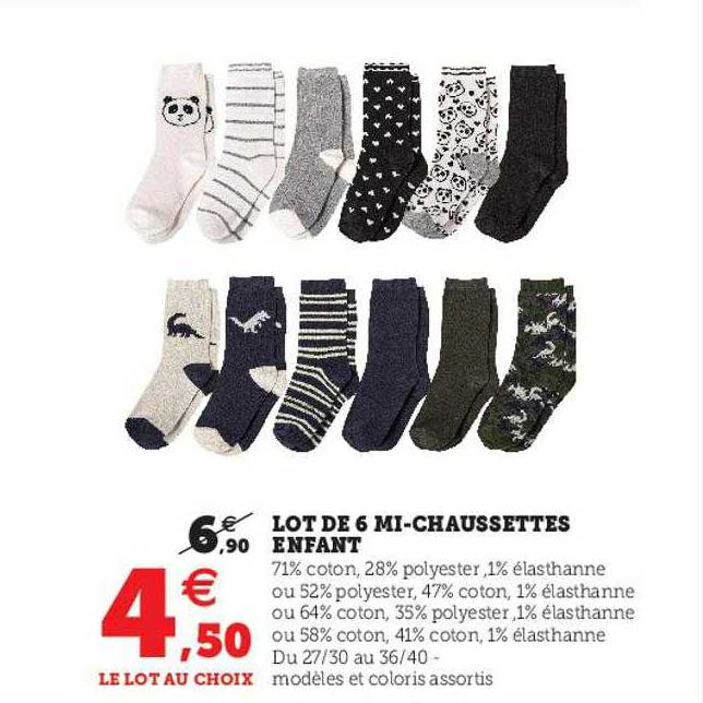 6 mi-chaussettes enfant