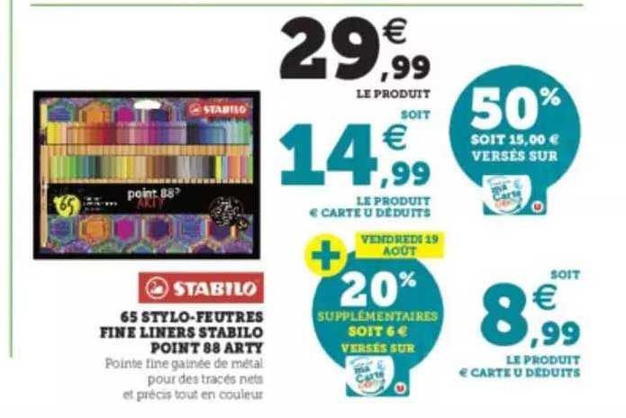 65 stylo-feutres fine liners stabilo point 88 arty