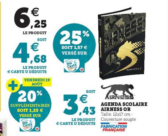 Agenda Scolaire Airness Or