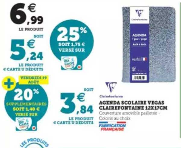 agenda scolaire vegas clairefontaine 12x17cm