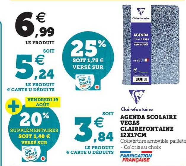 agenda scolaire vegas clairefontaine