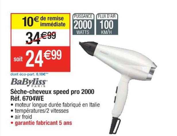 babyliss sèche-cheveux speed pro 2000