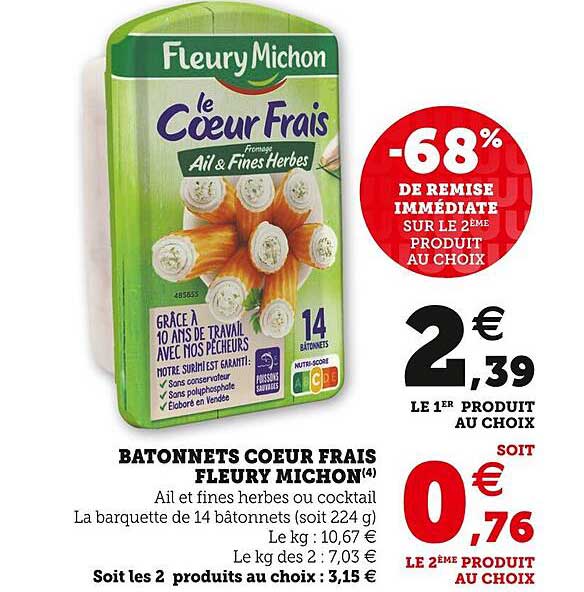 bâtonnets cœur frais fleury michon