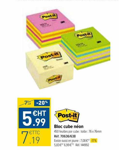 bloc cube néon post-it