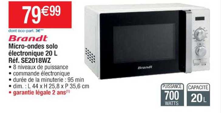 brandt micro-ondes solo électronique 20 l